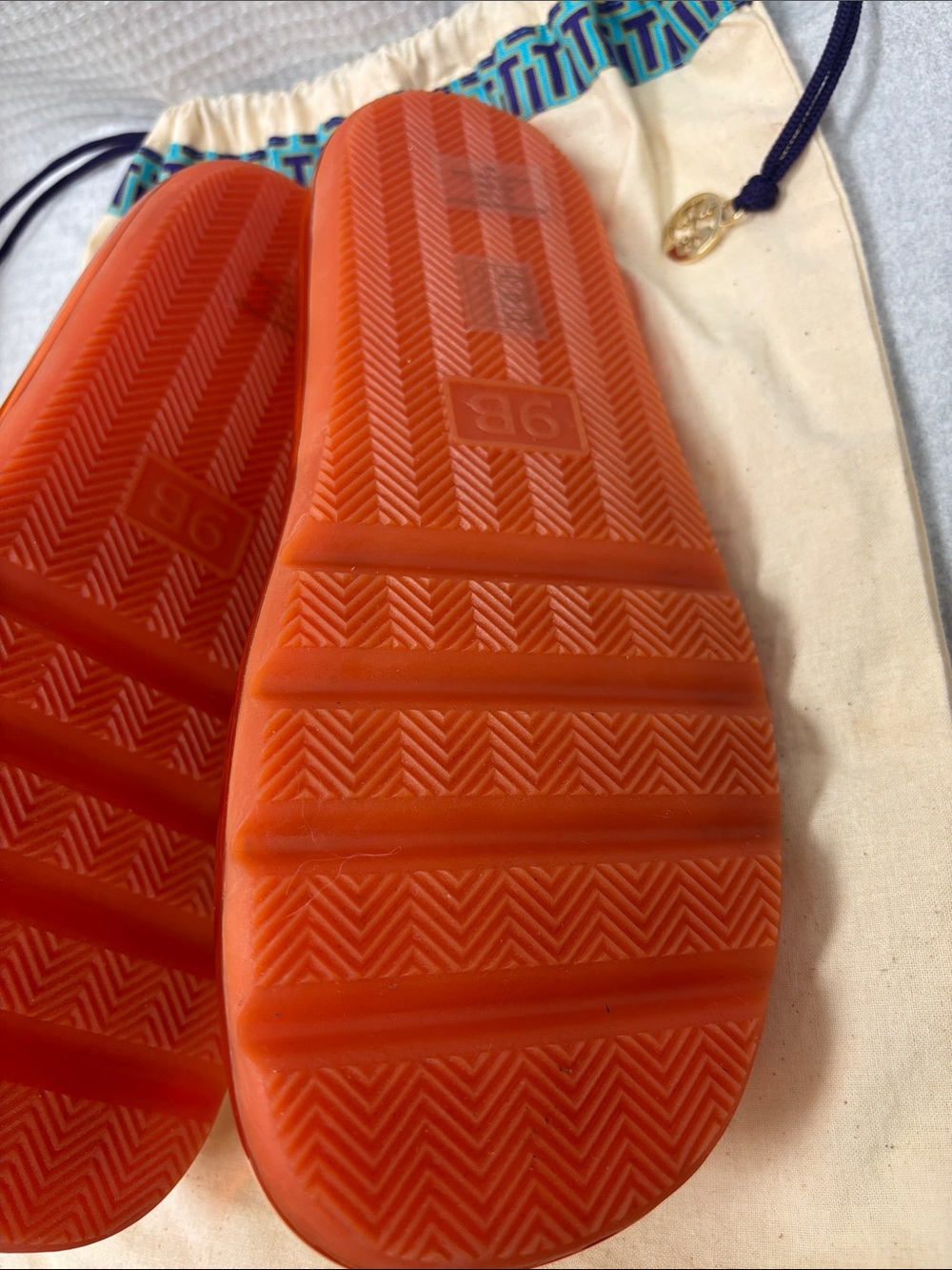 Tory Burch Yellow and Orange Jelly Logo Slide Sandals - Picture 2 of 5